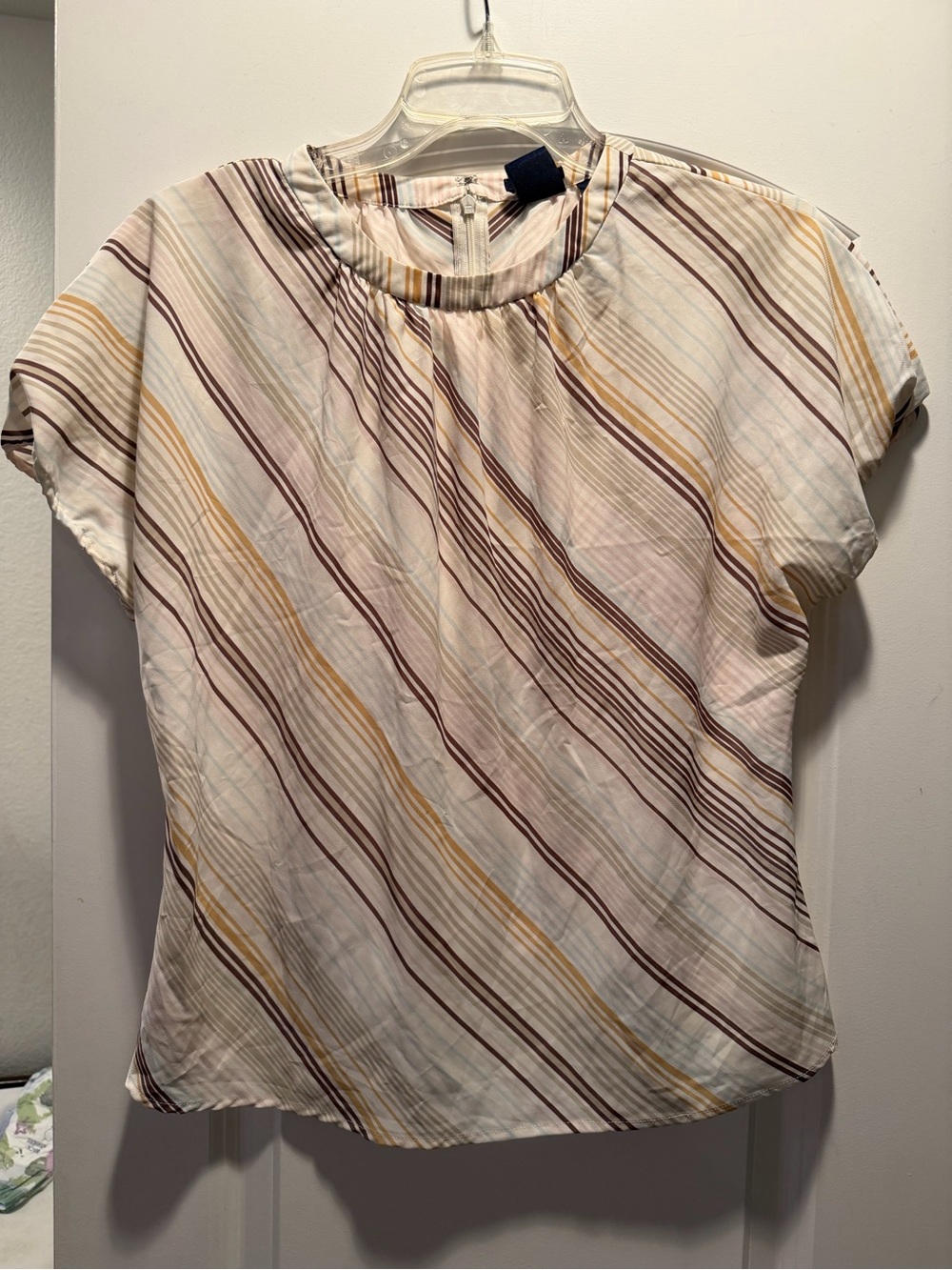 Vintage GAP Cream Blouse with Brown and Mustard Stripes